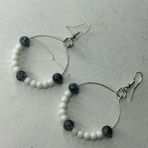 Black & White Beaded Hoop Earrings – Balance & Protection Jewelry